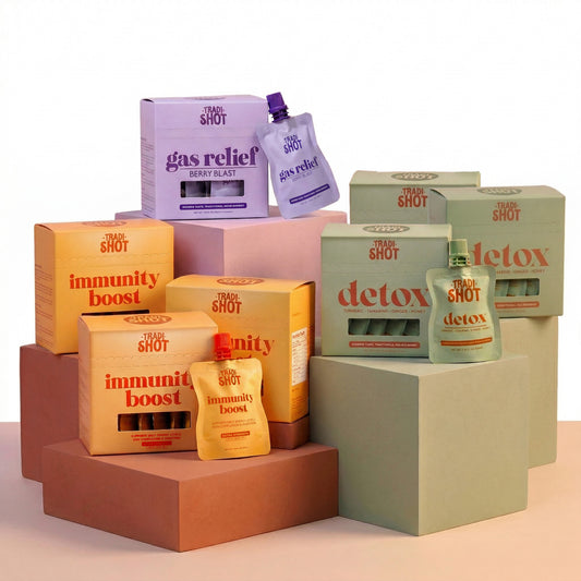 Tradishot - 30-Day Total Reset - 3x Immunity, 3x Detox, 1x Gas Relief Bundle